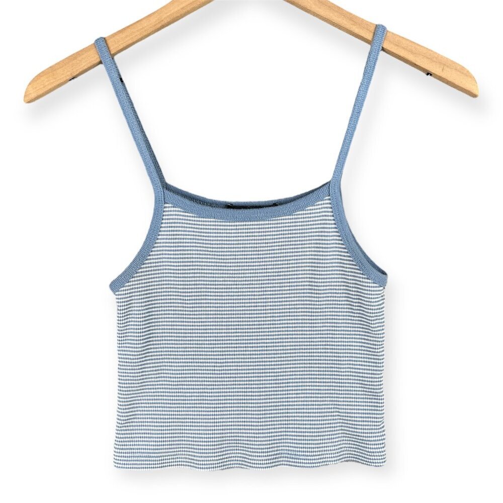 Brandy Melville Cropped Cami Tank Women’s XS-S Blue White Striped Knit Top - Picture 3 of 8